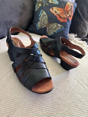 Cobb Hill Laurel Woven Sandals Black Leather Size 8 M